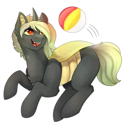Size: 1868x1872 | Tagged: safe, artist:highrolleryt, derpibooru import, changeling queen oc, oc, unofficial characters only, changeling, changeling queen, pony, beach ball, chest fluff, ear fluff, female, image, looking back, mare, png, simple background, smiling, solo, transparent background