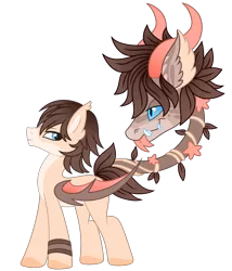 Size: 1280x1498 | Tagged: safe, artist:lupulrafinat, derpibooru import, oc, unofficial characters only, cow plant pony, monster pony, original species, plant pony, pony, augmented, augmented tail, bat wings, colored hooves, ear fluff, forked tongue, horns, image, male, plant, png, simple background, stallion, tail, transparent background, wings