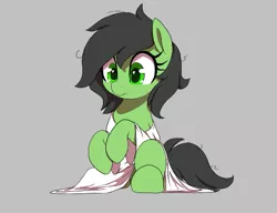 Size: 511x393 | Tagged: safe, artist:thebatfang, derpibooru import, oc, oc:anonfilly, unofficial characters only, earth pony, pony, aggie.io, clothes, cute, earth pony oc, female, filly, foal, gray background, image, oversized clothes, oversized shirt, png, shirt, simple background, sitting, solo