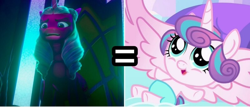 Size: 1464x628 | Tagged: safe, derpibooru import, edit, edited screencap, screencap, opaline, princess flurry heart, alicorn, my little pony: make your mark, spoiler:g5, spoiler:my little pony: make your mark, fan theory, g5, headcanon, image, jpeg