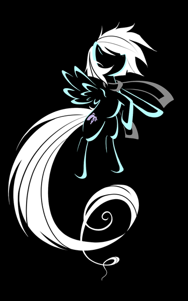 Size: 850x1360 | Tagged: safe, artist:bamboodog, derpibooru import, oc, oc:zephyr blue, unofficial characters only, pegasus, pony, black background, clothes, image, lineart, minimalist, modern art, png, scarf, simple background, solo