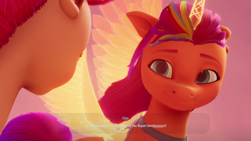 Size: 1920x1080 | Tagged: safe, derpibooru import, screencap, sunny starscout, zipp storm, alicorn, pegasus, pony, my little pony: a new generation, 1920x1080, cute, duo, duo female, female, g5, image, mare, my little pony: a maretime bay adventure, png, princess sunny starscout, race swap, smiling, sunnycorn