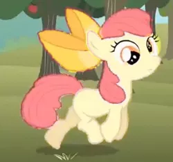 Size: 274x256 | Tagged: safe, artist:pagiepoppie12345, derpibooru import, edit, edited screencap, screencap, opal bloom, earth pony, pony, the super speedy cider squeezy 6000, apple, bow, derp, female, filly, foal, food, hair bow, image, jpeg, mare, sweet apple acres, tree