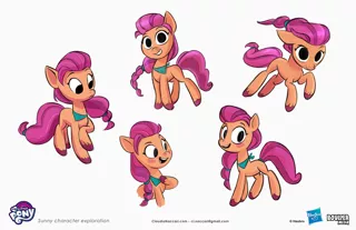 Size: 2083x1349 | Tagged: safe, artist:claudio naccari, boulder media, derpibooru import, official, sunny starscout, earth pony, pony, my little pony: tell your tale, boulder media logo, concept art, female, g5, hasbro, hasbro logo, image, jpeg, logo, mare, my little pony logo, simple background, text, white background