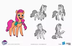 Size: 2083x1349 | Tagged: safe, artist:claudio naccari, boulder media, derpibooru import, official, sunny starscout, earth pony, pony, my little pony: tell your tale, boulder media logo, concept art, female, g5, hasbro, hasbro logo, image, jpeg, logo, mare, my little pony logo, simple background, text, white background