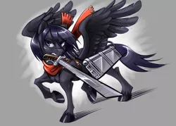 Size: 3500x2500 | Tagged: safe, artist:noupie, derpibooru import, ponified, pegasus, pony, attack on titan, image, jpeg, mikasa ackerman, mouth hold, sword, weapon