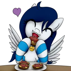 Size: 4000x4000 | Tagged: safe, artist:littlenaughtypony, derpibooru import, oc, oc:sassysvczka, pegasus, pony, bread, cheese, clothes, collar, cute, drool, eating, enjoying, eye clipping through hair, eyes closed, female, food, happy, heart, image, long mane, mane, mare, open mouth, open smile, pegasus oc, pepper, pet tag, png, salami, salivating, salt, sandwich, simple background, sitting, smiling, socks, solo, spread wings, stockings, striped socks, table, teeth, thigh highs, tomato, transparent background, wings