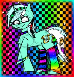 Size: 1082x1120 | Tagged: safe, artist:bunnielovesyou, derpibooru import, lyra heartstrings, pony, unicorn, bracelet, clothes, eyestrain warning, female, image, jewelry, png, scene, smiling, socks, solo, solo female, standing, striped socks