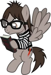 Size: 853x1252 | Tagged: safe, artist:lightningbolt, derpibooru import, ponified, pegasus, pony, fanfic, .svg available, book, clothes, derpibooru exclusive, glasses, hoof hold, image, jewelry, looking down, male, mikey way, my chemical romance, necklace, png, shirt, simple background, smiling, solo, spread wings, stallion, transparent background, vector, wings