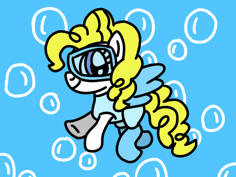 Size: 1024x768 | Tagged: safe, artist:danielthebrony57, derpibooru import, surprise, pegasus, pony, adoraprise, blue wings, bubble, clothes, cute, diving, female, flippers, g1, g1 to g4, g4, generation leap, image, mare, png, purple eyes, scuba diver, shoo be doo, smiling, solo, summer, swimming, swimsuit, tail, underwater, wings, yellow hair, yellow mane, yellow tail