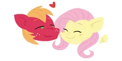 Size: 1000x500 | Tagged: safe, artist:laescbr, derpibooru import, edit, big macintosh, fluttershy, earth pony, pegasus, pony, blushing, cute, duo, female, floating heart, floating wings, fluttermac, heart, image, macabetes, male, outline, png, shipping, shyabetes, simple background, straight, transparent background, white outline, wings