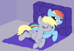 Size: 1994x1364 | Tagged: safe, artist:katnekobase, artist:twilyisbestpone, derpibooru import, derpy hooves, rainbow dash, pegasus, pony, base used, cute, derpibooru exclusive, derpydash, duo, duo female, eyes closed, female, image, lesbian, lidded eyes, mare, png, shipping, sleeping, smiling