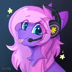 Size: 1800x1800 | Tagged: safe, artist:sonigiraldo, derpibooru import, oc, oc:lillybit, unofficial characters only, :p, adorkable, clothes, cute, dork, gaming headset, headphones, headset, image, jpeg, scarf, silly, stars, tongue out