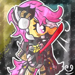 Size: 2000x2000 | Tagged: safe, artist:papacruda09, derpibooru import, scootaloo, cyborg, pegasus, pony, blood, clothes, cosplay, costume, female, image, mare, metal gear, metal gear rising, png, raiden, solo