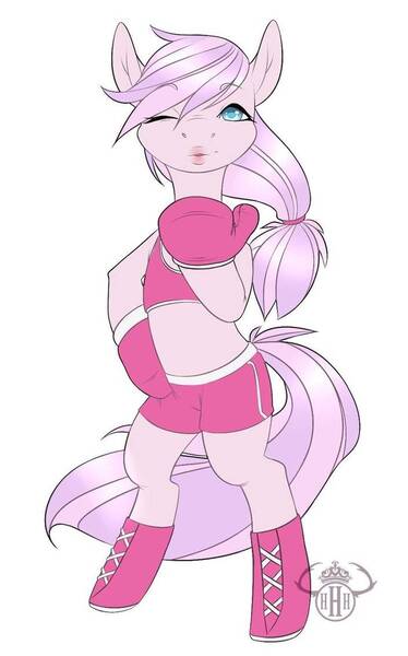 Size: 705x1132 | Tagged: artist needed, safe, derpibooru import, oc, oc:love punch, unofficial characters only, pony, boxing, boxing gloves, clothes, female, image, jpeg, looking at you, mare, pink, simple background, solo, sports, sports bra, white background