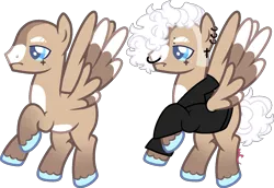 Size: 1510x1040 | Tagged: safe, artist:kurosawakuro, derpibooru import, oc, pegasus, pony, bald, base used, clothes, colored wings, image, magical gay spawn, male, multicolored wings, nose piercing, nose ring, offspring, parent:double diamond, parent:dumbbell, piercing, png, simple background, solo, stallion, transparent background, wings