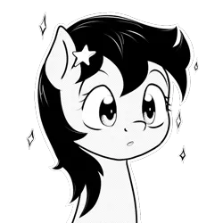 Size: 651x651 | Tagged: safe, artist:anonymous, derpibooru import, star dancer, earth pony, pony, my little pony: the manga, bust, cute, female, image, mare, monochrome, open mouth, png, portrait, simple background, solo, style emulation, transparent background