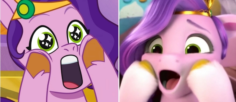 Size: 1476x640 | Tagged: safe, derpibooru import, edit, edited screencap, screencap, pipp petals, my little pony: make your mark, my little pony: tell your tale, spoiler:my little pony: make your mark, g5, hoof on cheek, image, jpeg, open mouth