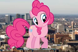 Size: 1024x683 | Tagged: safe, artist:moongazeponies, artist:thegiantponyfan, derpibooru import, pinkie pie, earth pony, pony, alabama, birmingham, female, giant pinkie pie, giant pony, giant/macro earth pony, giantess, highrise ponies, image, irl, jpeg, macro, mare, mega giant, photo, ponies in real life