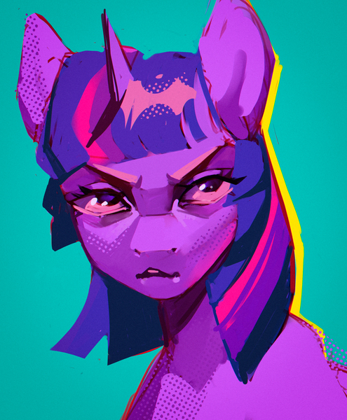 Size: 2480x3004 | Tagged: safe, artist:annna markarova, derpibooru import, twilight sparkle, alicorn, pony, angry, blue background, cyan background, female, image, jpeg, simple background, solo