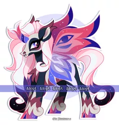Size: 2440x2579 | Tagged: safe, artist:gkolae, derpibooru import, oc, unofficial characters only, alicorn, pony, abstract background, alicorn oc, cloven hooves, curved horn, horn, image, png, solo, starry wings, unshorn fetlocks, wings