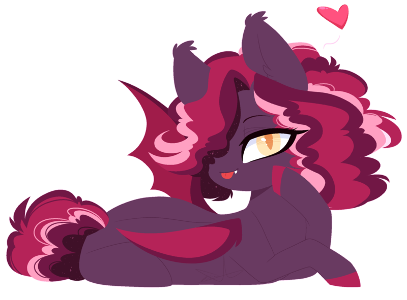 Size: 2280x1685 | Tagged: safe, artist:purplegrim40, derpibooru import, oc, unofficial characters only, bat pony, pony, bat pony oc, bat wings, hair over one eye, heart, image, lying down, png, prone, simple background, transparent background, wings