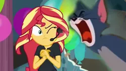 Size: 1280x720 | Tagged: safe, derpibooru import, sunset shimmer, all the world's off stage, equestria girls, equestria girls series, aaaaaaahhhhh, image, png, screaming, tom and jerry