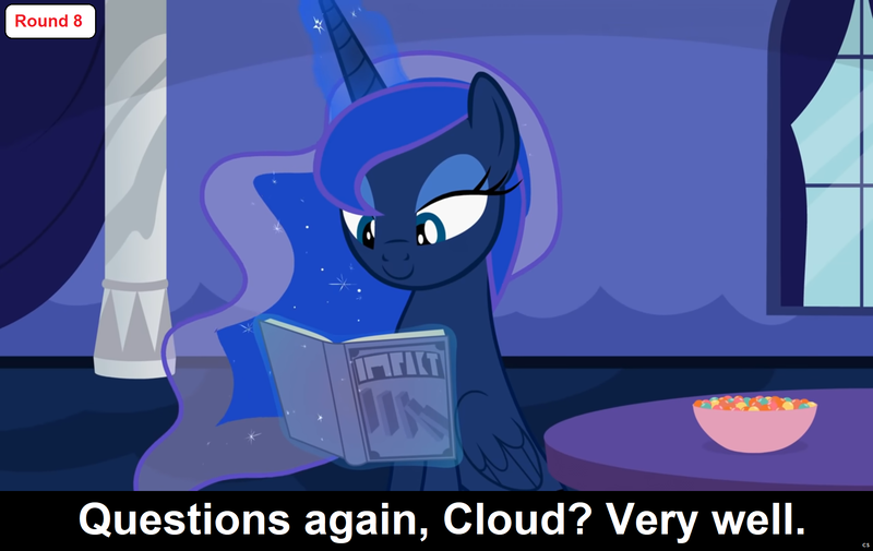 Size: 1920x1212 | Tagged: safe, artist:forgalorga, derpibooru import, edit, edited screencap, screencap, princess luna, alicorn, pony, bedroom eyes, book, bowl, candy, caption, cs captions, female, food, image, levitation, magic, magic aura, mare, png, reading, smiling, solo, telekinesis, text, two retired princesses, window