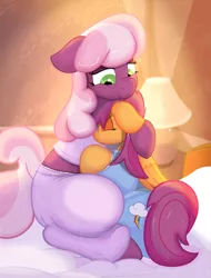 Size: 1639x2160 | Tagged: safe, artist:not_texmex, derpibooru import, cheerilee, scootaloo, earth pony, pegasus, pony, bed, bedroom, clothes, cuddling, cutie mark, cutie mark on clothes, derpibooru exclusive, hug, image, pajamas, platonic, platonic cuddling, png, scootalove