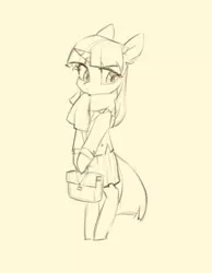 Size: 3046x3928 | Tagged: safe, artist:blue ink, derpibooru import, twilight sparkle, semi-anthro, unicorn, bag, clothes, female, image, monochrome, png, scarf, simple background, skirt, solo