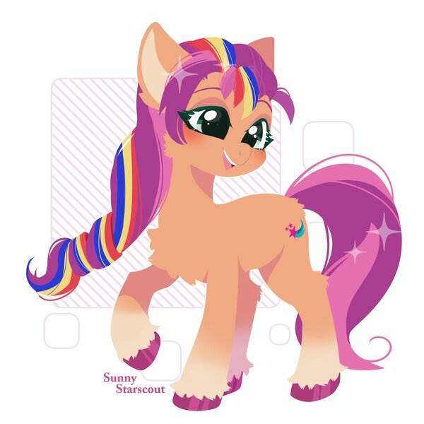 Size: 1000x1000 | Tagged: safe, artist:snow angel, derpibooru import, sunny starscout, earth pony, pony, my little pony: make your mark, blushing, chest fluff, cute, ear fluff, female, g5, image, jpeg, leg fluff, mare, open mouth, solo, sunnybetes