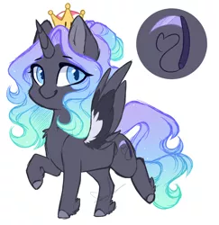 Size: 2200x2264 | Tagged: safe, artist:purplegrim40, derpibooru import, oc, unofficial characters only, alicorn, pony, alicorn oc, crown, female, horn, image, jewelry, mare, png, raised hoof, regalia, smiling, solo, wings