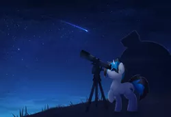 Size: 3396x2318 | Tagged: safe, artist:darkmaxxie, derpibooru import, oc, oc:solar gizmo, unofficial characters only, pony, unicorn, horn, image, night, observatory, png, raised hoof, shooting star, solo, space, telescope, unicorn oc