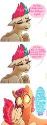 Size: 2048x5376 | Tagged: safe, artist:unfinishedheckery, derpibooru import, edit, sunny starscout, zipp storm, earth pony, pegasus, pony, my little pony: make your mark, spoiler:my little pony: make your mark, bedroom eyes, comic, dialogue, digital art, duo, eye bulging, female, g5, image, jpeg, lidded eyes, looking at each other, looking at someone, mare, now you fucked up, open mouth, shrunken pupils, simple background, speech bubble, talking, text, vulgar, white background, wings