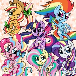 Size: 1024x1022 | Tagged: source needed, safe, artist:silver meadow, derpibooru import, applejack, fluttershy, pinkie pie, rainbow dash, rarity, twilight sparkle, alicorn, earth pony, pegasus, pony, unicorn, female, image, jpeg, mane six, rainbow power