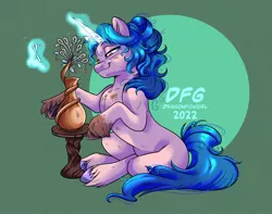 Size: 2029x1595 | Tagged: safe, artist:dragonfoxgirl, derpibooru import, izzy moonbow, pony, unicorn, clay, female, g5, image, jpeg, magic, mare, pottery, signature, simple background, smiling, solo, telekinesis