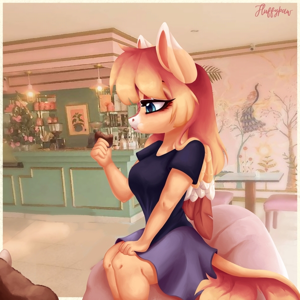 Size: 4000x4000 | Tagged: safe, artist:mishi_ovo, derpibooru import, oc, oc:ponysona, unofficial characters only, anthro, human, hybrid, kirin, original species, pegasus, blushing, cookie, cute, date, date night, food, humanized, image, jpeg, kirin oc, offscreen character, ponysona, pov