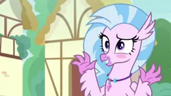 Size: 1280x720 | Tagged: safe, derpibooru import, screencap, silverstream, classical hippogriff, hippogriff, season 9, uprooted, spoiler:s09, adorkable, blushing, cute, diastreamies, dork, female, i'm not cute, image, png, reaction image, solo