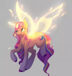 Size: 1134x1211 | Tagged: safe, artist:moonlight23345, derpibooru import, sunny starscout, alicorn, pony, my little pony: a new generation, artificial alicorn, female, g5, gray background, image, jpeg, magic, mare, race swap, simple background, solo, sunnycorn