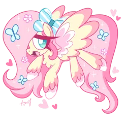 Size: 1280x1280 | Tagged: safe, artist:ammerss, derpibooru import, fluttershy, butterfly, insect, pegasus, pony, bow, cute, flower, hair bow, image, no pupils, png, shyabetes, simple background, solo, transparent background