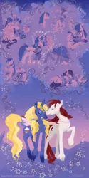 Size: 720x1440 | Tagged: safe, artist:hinoraito, derpibooru import, oc, oc:forest feather, oc:starry dreams, unofficial characters only, pegasus, pony, unicorn, female, image, male, mare, nuzzling, png, shipping