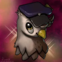 Size: 600x600 | Tagged: safe, artist:hinoraito, derpibooru import, oc, unofficial characters only, gryphon, bust, hat, image, jpeg, mailmare hat, portrait, solo