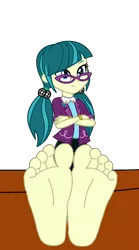 Size: 2000x3600 | Tagged: suggestive, artist:mixiepie, derpibooru import, juniper montage, human, equestria girls, mirror magic, movie magic, spoiler:eqg specials, barefoot, base used, crossed arms, feet, fetish, foot fetish, image, png, smiling, soles, stocks, toes