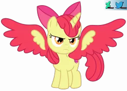 Size: 19000x13638 | Tagged: safe, artist:kuren247, derpibooru import, apple bloom, alicorn, pony, absurd resolution, alicornified, colored wings, defiant, deviantart, deviantart logo, female, filly, foal, image, logo, meta, png, princess apple bloom, race swap, simple background, solo, spread wings, transparent background, twitter, twitter logo, vector, wings