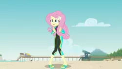 Size: 1920x1080 | Tagged: safe, derpibooru import, screencap, fluttershy, equestria girls, equestria girls series, forgotten friendship, clothes, female, fluttershy's wetsuit, geode of fauna, image, magical geodes, png, sandals, solo, swimsuit, wetsuit