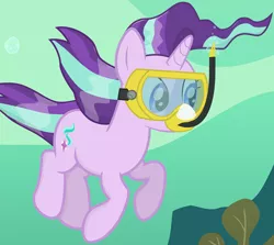 Size: 2458x2197 | Tagged: safe, artist:shutterflyeqd, derpibooru import, starlight glimmer, pony, unicorn, bubble, cropped, dive mask, female, goggles, image, mare, png, snorkel, snorkeling, solo, underwater