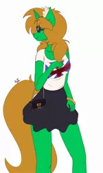 Size: 1500x2500 | Tagged: safe, artist:draconightmarenight, derpibooru import, oc, oc:nicole sunstone, unofficial characters only, anthro, accessories, bag, clothes, colored sketch, handbag, image, jpeg, monthly reward, simple background, skirt, solo, sunglasses, white background