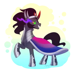 Size: 1994x1792 | Tagged: safe, artist:maybehawthorn, derpibooru import, king sombra, bisexual, bisexual pride flag, icon, image, looking at you, png, pose, pride, pride flag, raised hoof, simple background, smiling, solo, transparent background