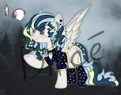 Size: 2560x2005 | Tagged: safe, alternate version, artist:dillice, derpibooru import, oc, unofficial characters only, pegasus, pony, base used, clothes, ear piercing, ethereal mane, eyelashes, female, image, jpeg, mare, pegasus oc, piercing, raised hoof, smiling, socks, solo, starry mane, wings