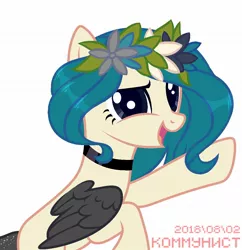 Size: 1158x1194 | Tagged: safe, artist:stupidcommie, derpibooru import, oc, unofficial characters only, pegasus, pony, base used, choker, eyelashes, female, flower, flower in hair, image, jpeg, mare, pegasus oc, simple background, smiling, solo, white background, wings